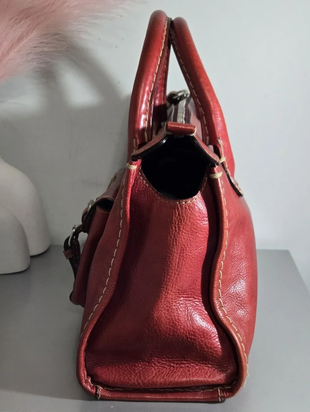 Vintage 2000s Chloé Red Leather Edith Satchel Handbag Y2K Made in Italy